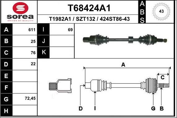 EAI T68424A1 - Приводной вал autospares.lv