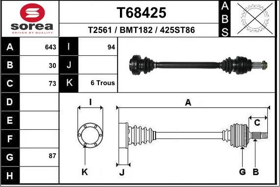 EAI T68425 - Приводной вал autospares.lv