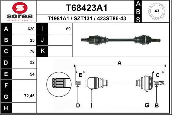 EAI T68423A1 - Приводной вал autospares.lv