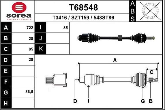 EAI T68548 - Приводной вал autospares.lv