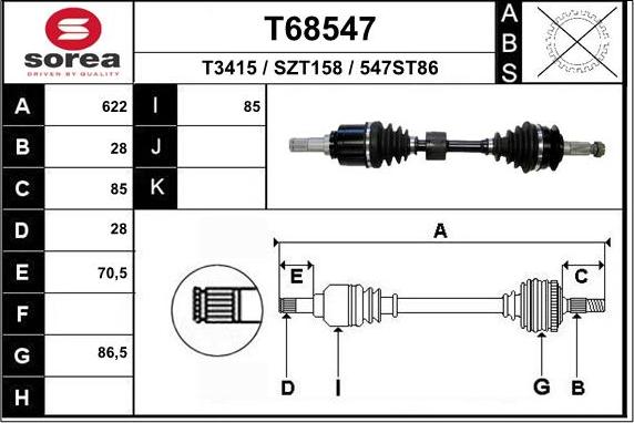 EAI T68547 - Приводной вал autospares.lv