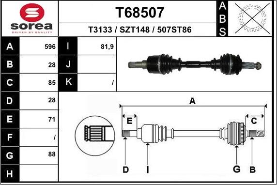 EAI T68507 - Приводной вал autospares.lv