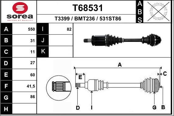 EAI T68531 - Приводной вал autospares.lv