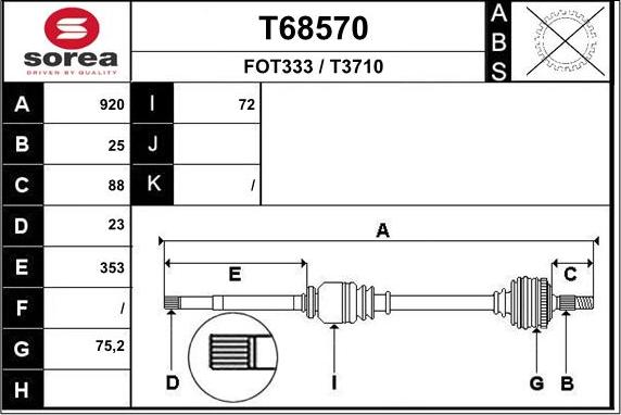 EAI T68570 - Приводной вал autospares.lv