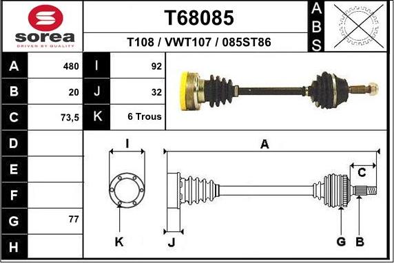 EAI T68085 - Приводной вал autospares.lv