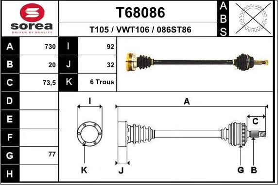 EAI T68086 - Приводной вал autospares.lv