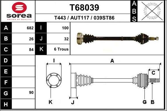 EAI T68039 - Приводной вал autospares.lv