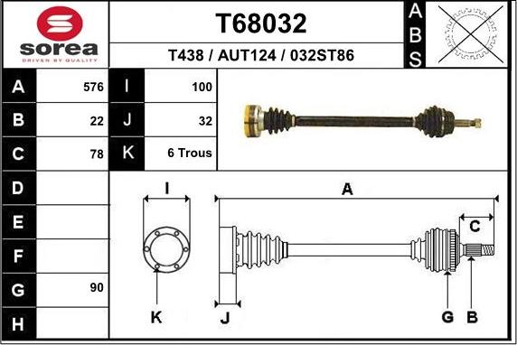 EAI T68032 - Приводной вал autospares.lv