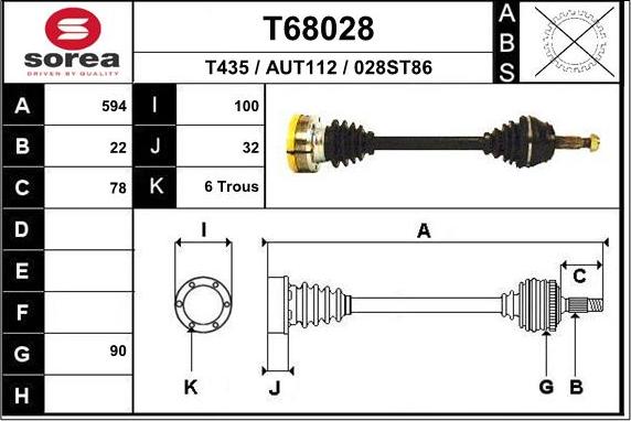 EAI T68028 - Приводной вал autospares.lv