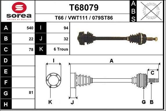 EAI T68079 - Приводной вал autospares.lv