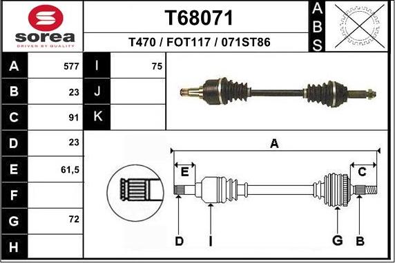 EAI T68071 - Приводной вал autospares.lv