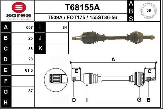 EAI T68155A - Приводной вал autospares.lv