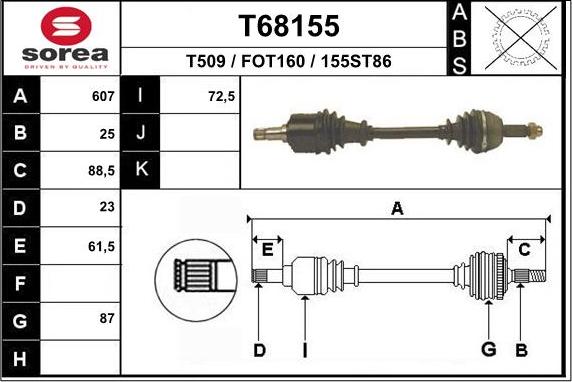 EAI T68155 - Приводной вал autospares.lv