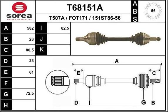 EAI T68151A - Приводной вал autospares.lv