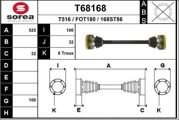 EAI T68168 - Приводной вал autospares.lv