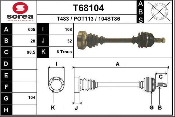 EAI T68104 - Приводной вал autospares.lv