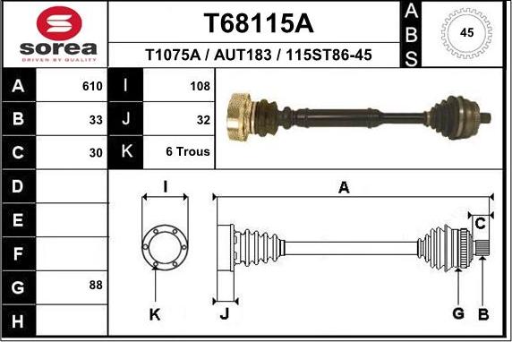 EAI T68115A - Приводной вал autospares.lv