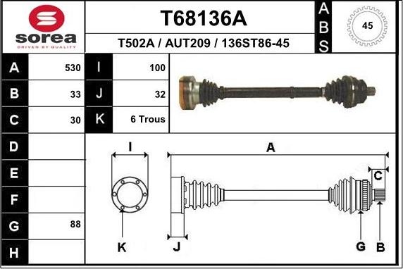 EAI T68136A - Приводной вал autospares.lv