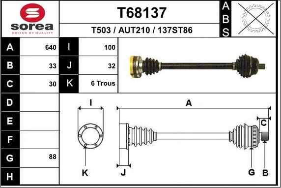 EAI T68137 - Приводной вал autospares.lv