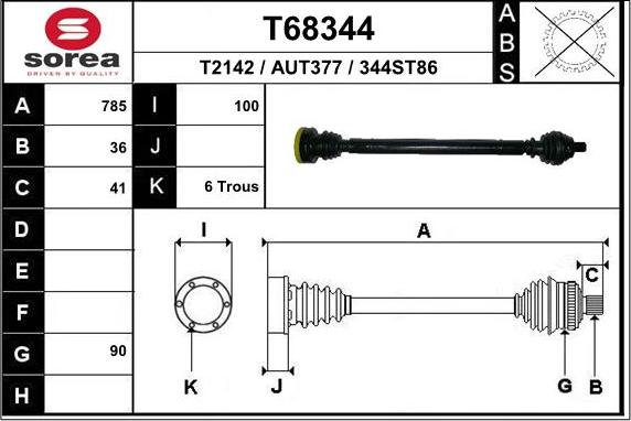 EAI T68344 - Приводной вал autospares.lv