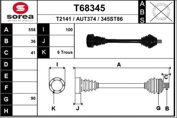 EAI T68345 - Приводной вал autospares.lv