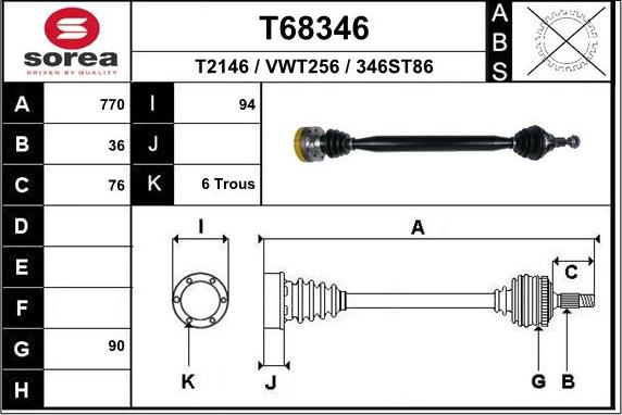 EAI T68346 - Приводной вал autospares.lv