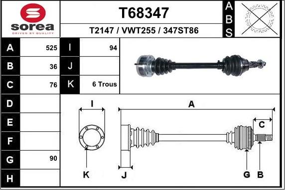 EAI T68347 - Приводной вал autospares.lv