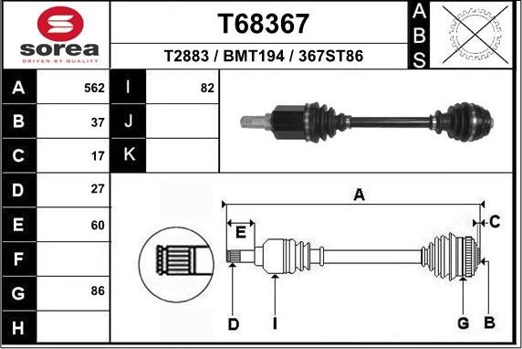 EAI T68367 - Приводной вал autospares.lv