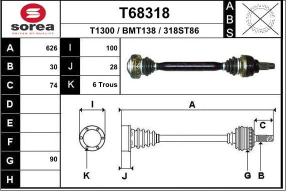 EAI T68318 - Приводной вал autospares.lv