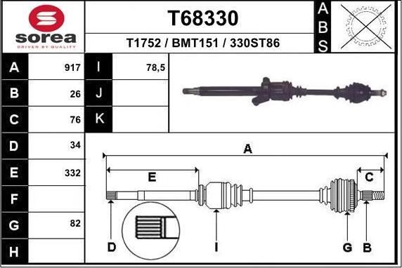 EAI T68330 - Приводной вал autospares.lv