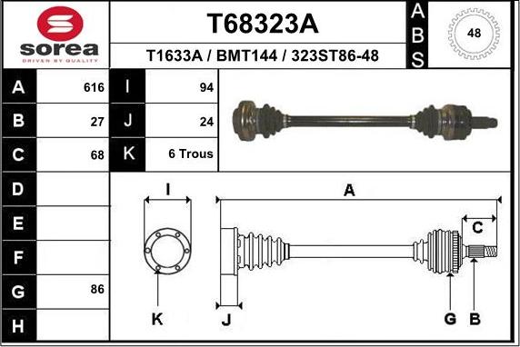 EAI T68323A - Приводной вал autospares.lv