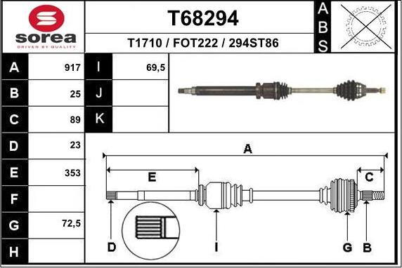 EAI T68294 - Приводной вал autospares.lv