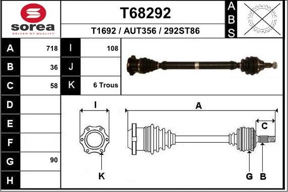 EAI T68292 - Приводной вал autospares.lv