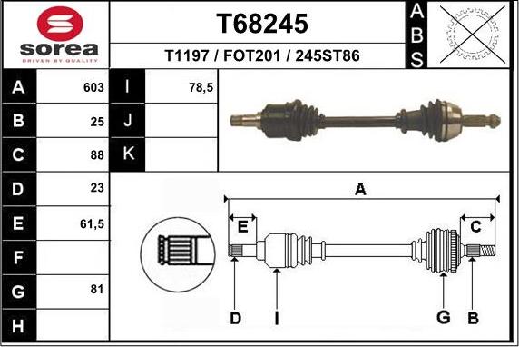 EAI T68245 - Приводной вал autospares.lv