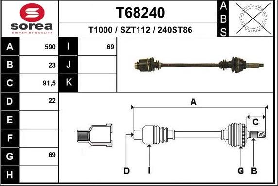 EAI T68240 - Приводной вал autospares.lv