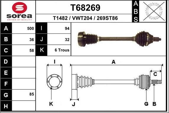 EAI T68269 - Приводной вал autospares.lv