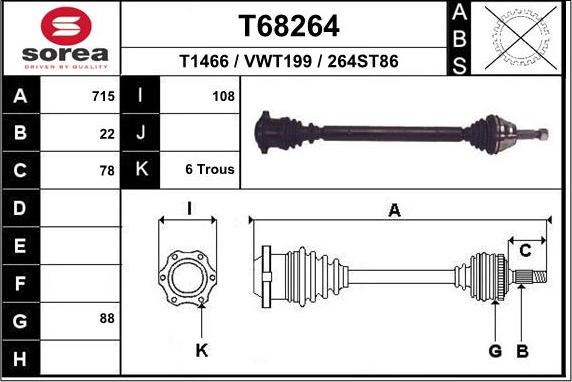 EAI T68264 - Приводной вал autospares.lv