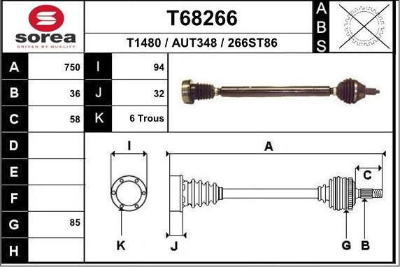 EAI T68266 - Приводной вал autospares.lv