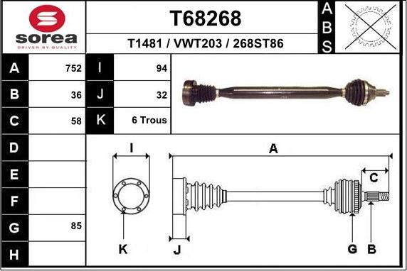 EAI T68268 - Приводной вал autospares.lv