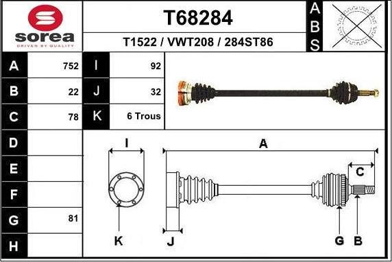 EAI T68284 - Приводной вал autospares.lv