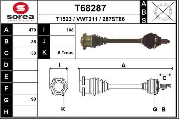 EAI T68287 - Приводной вал autospares.lv