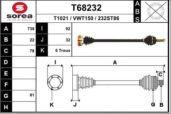 EAI T68232 - Приводной вал autospares.lv