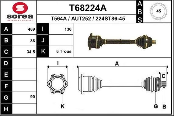 EAI T68224A - Приводной вал autospares.lv