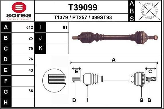 EAI T39099 - Приводной вал autospares.lv