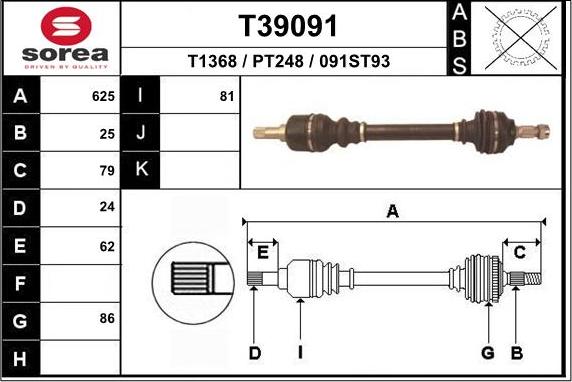 EAI T39091 - Приводной вал autospares.lv