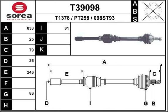 EAI T39098 - Приводной вал autospares.lv