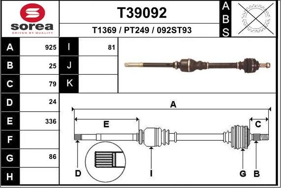 EAI T39092 - Приводной вал autospares.lv