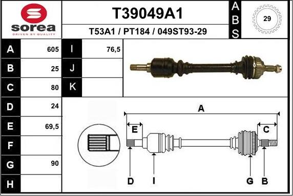 EAI T39049A1 - Приводной вал autospares.lv