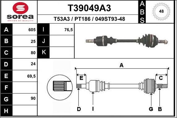 EAI T39049A3 - Приводной вал autospares.lv