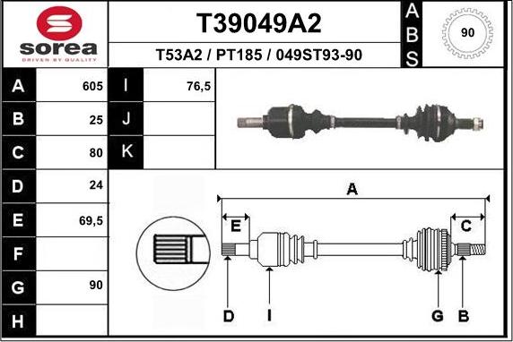 EAI T39049A2 - Приводной вал autospares.lv